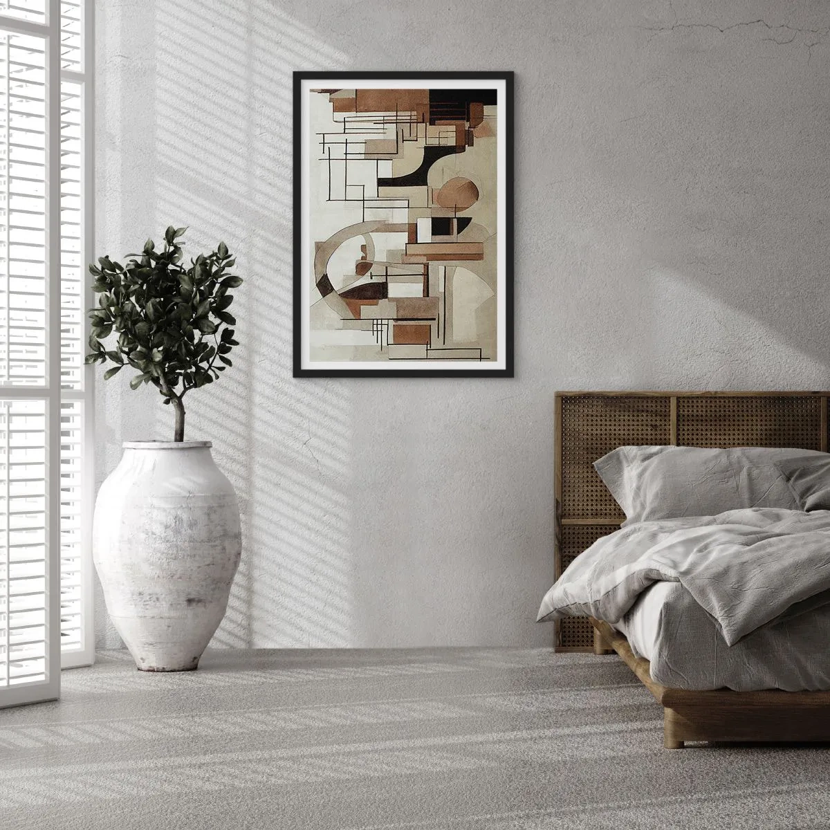 Poster in einem schwarzem Rahmen - Geometrische Abstraktion in Braun- und Beigetönen - 50x70cm - Stadtbild 2.0 - Moderne Wanddekoration für Wohnzimmer und Schlafzimmer ARTTOR