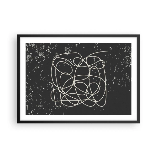 Poster in einem schwarzem Rahmen - Abstrakte Linie auf schwarzem Hintergrund mit feinen Details - 70x50cm - Wandernde, umherschweifende Gedanken - Moderne Wanddekoration für Wohnzimmer und Schlafzimmer ARTTOR
