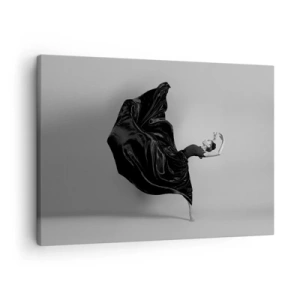 Bild auf Leinwand - Leinwandbild - Eine elegante Tänzerin in einem schwarzen Kleid in Bewegung - 70x50cm - Beflügelt durch die Musik - Moderne Wanddekoration für Wohnzimmer und Schlafzimmer ARTTOR
