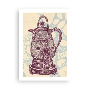 Poster - Ein dekorierter Vintage-Krug auf dekorativem Hintergrund - 50x70cm - Schönheit des Alltags - Moderne Wanddekoration für Wohnzimmer und Schlafzimmer ARTTOR