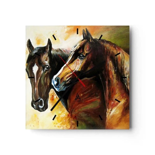 Wanduhr - Glasuhr - Ein Pferdepaar in einer malerischen Komposition - 30x30cm - Doppelt anmutig - Moderne Wanddekoration für Wohnzimmer und Schlafzimmer ARTTOR