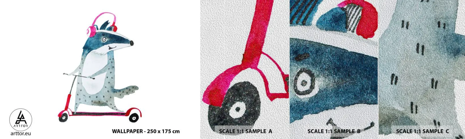 Fototapeten Muster Premium Sand - Dachsfreude - Kinder, Roller, Tier - 100x30 cm