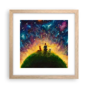 Poster in einem Rahmen aus heller Eiche - Liebe und Freundschaft - die ganze Welt - 30x30 cm