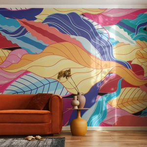 Fototapete Standard Eco - Bunte Blattgrafiken im abstrakten Stil - 100x70cm - Buntes Durcheinander - Moderne Wanddekoration für Wohnzimmer und Schlafzimmer ARTTOR