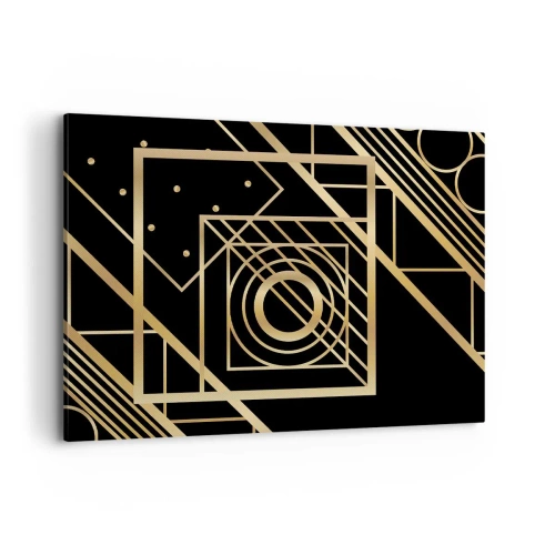 Bild auf Leinwand - Leinwandbild - Goldene geometrische Muster auf schwarzem Hintergrund - 100x70cm - Goldene Geometrie - Moderne Wanddekoration für Wohnzimmer und Schlafzimmer ARTTOR