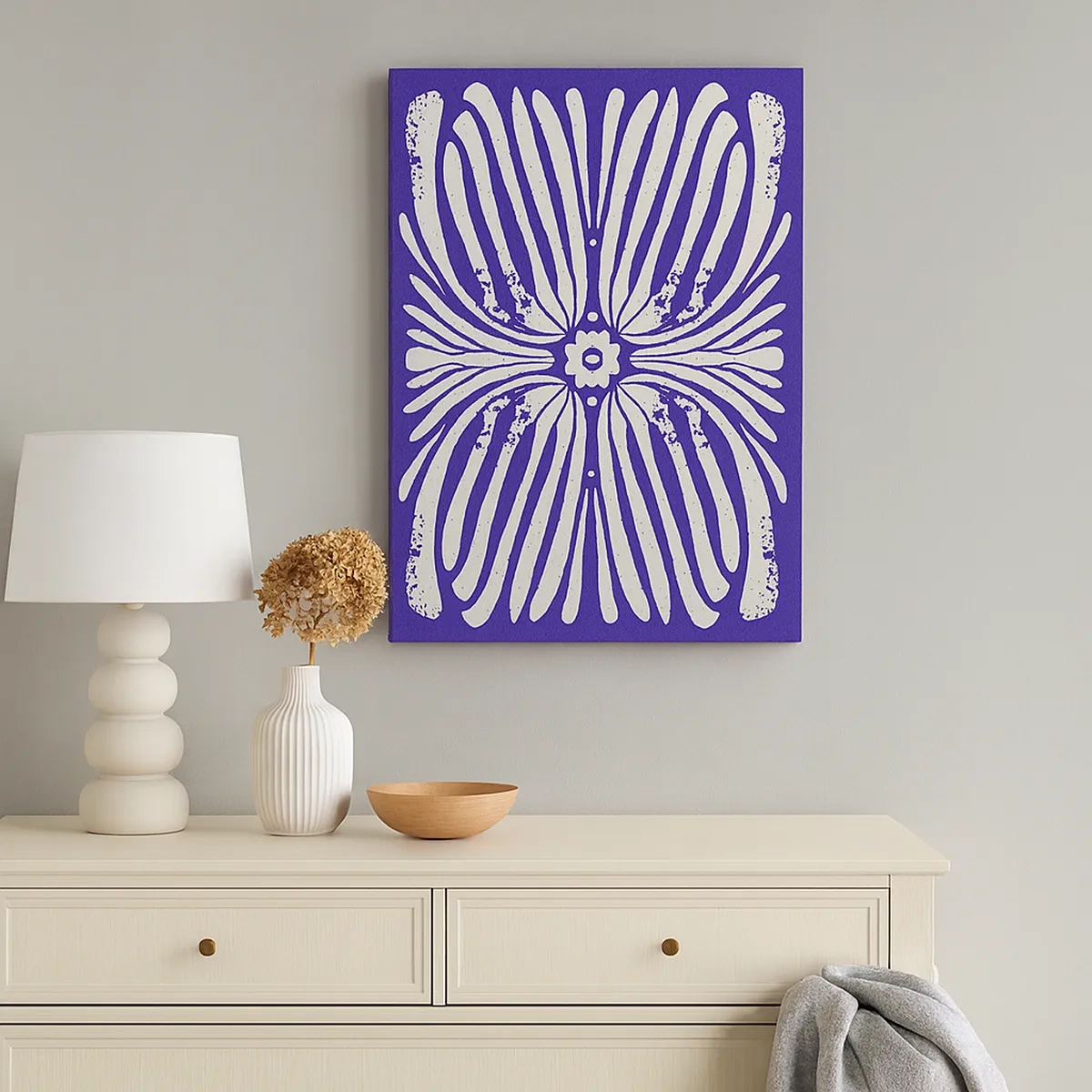 Bild auf Leinwand - Leinwandbild - Ethno-Muster in Lila- und Weißtönen - 50x70cm - Ethnische Inspirationen - Moderne Wanddekoration für Wohnzimmer und Schlafzimmer ARTTOR