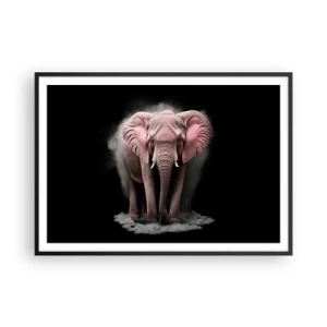 Poster in einem schwarzem Rahmen - Eine künstlerische Interpretation eines rosa Elefanten auf schwarzem Hintergrund - 100x70cm - Denke nicht an einen rosa Elefanten! - Moderne Wanddekoration für Wohnzimmer und Schlafzimmer ARTTOR