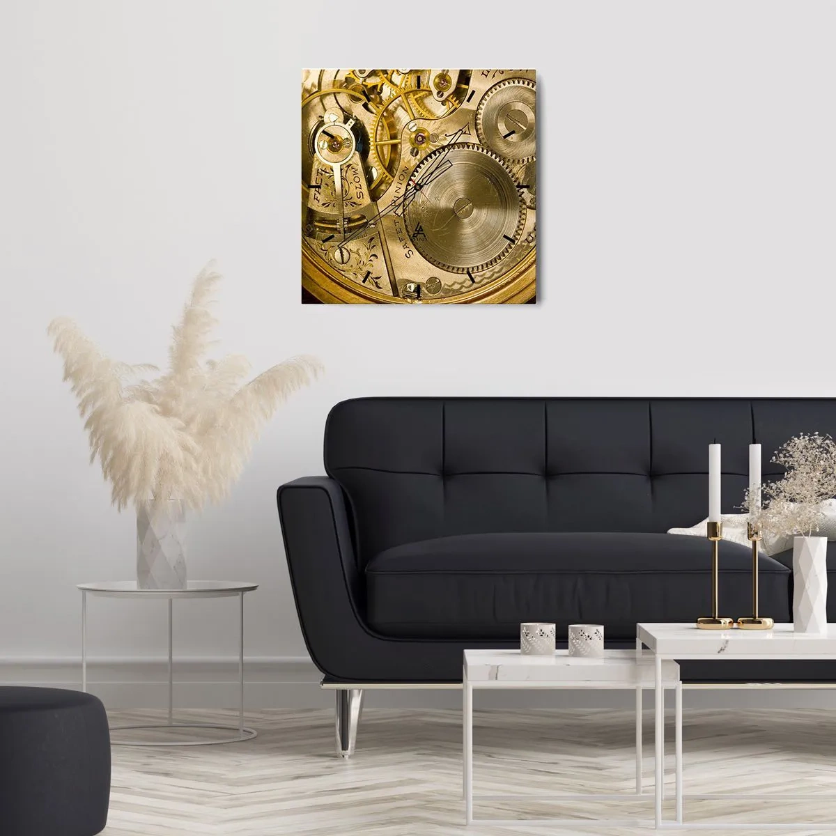 Wanduhr - Glasuhr - Uhrwerk mit sichtbaren Zahnrädern und Details - 30x30cm - Geh mit der Zeit - Moderne Wanddekoration für Wohnzimmer und Schlafzimmer ARTTOR