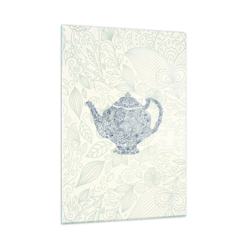 Glasbild - Bild auf glas - Teekanne im Vintage-Stil mit Blumenmuster - 50x70cm - Tee-Charm - Moderne Wanddekoration für Wohnzimmer und Schlafzimmer ARTTOR