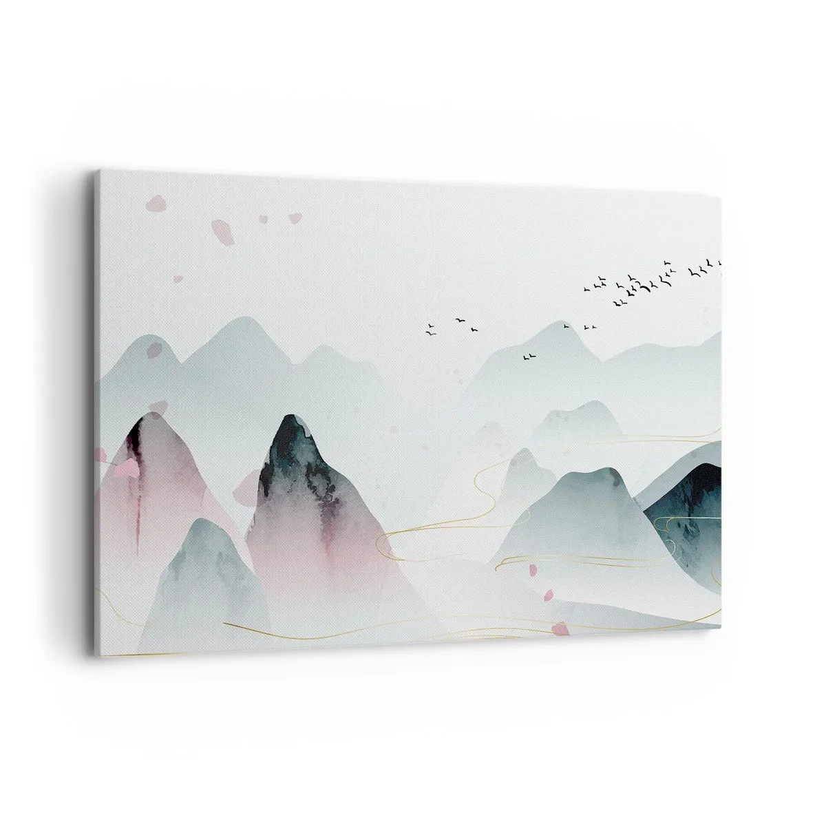 Bild auf Leinwand - Leinwandbild - Abstrakte Berge in Pastelltönen - 100x70cm - Über die Gipfel - Moderne Wanddekoration für Wohnzimmer und Schlafzimmer ARTTOR