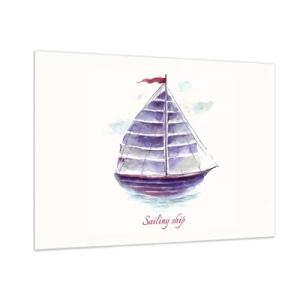 Glasbild - Bild auf glas - Aquarell Segelschiff mit der Aufschrift Segelschiff - 100x70cm - Volle Segel und ruhiges Wasser - Moderne Wanddekoration für Wohnzimmer und Schlafzimmer ARTTOR