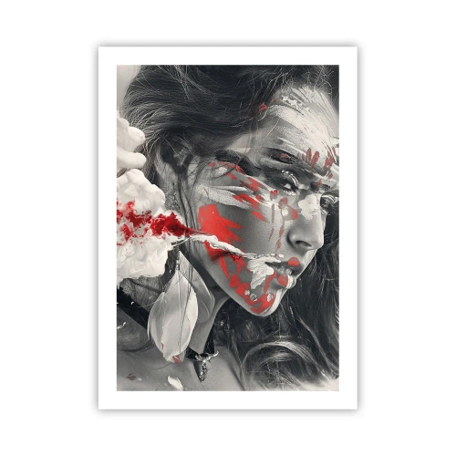 Poster - Künstlerisches Portrait mit rotem Akzent - 50x70cm - Im Dunst der Absurdität - Moderne Wanddekoration für Wohnzimmer und Schlafzimmer ARTTOR