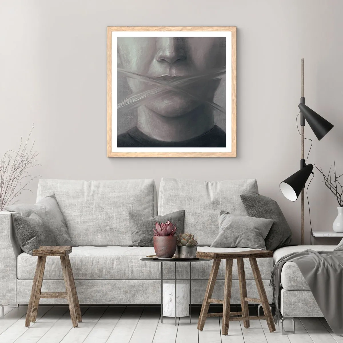 Poster in einem Rahmen aus heller Eiche - Ohne ein Wort - 30x30 cm