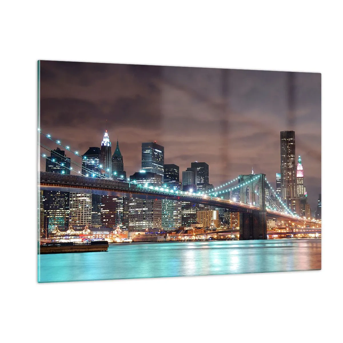 Glasbild - Bild auf glas - Nachtpanorama der Stadt mit der beleuchteten Brücke - 120x80cm - Lichter der Großstadt - Moderne Wanddekoration für Wohnzimmer und Schlafzimmer ARTTOR