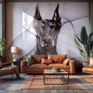 Fototapete Premium Sand - Abstraktes Porträt eines schwarzen Hundes im modernen Stil - 100x70cm - Edelgeboren - Moderne Wanddekoration für Wohnzimmer und Schlafzimmer ARTTOR