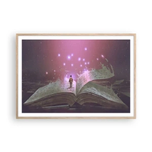 Poster in einem Rahmen aus heller Eiche - Einladung in eine andere Welt - lesen Sie! - 100x70 cm