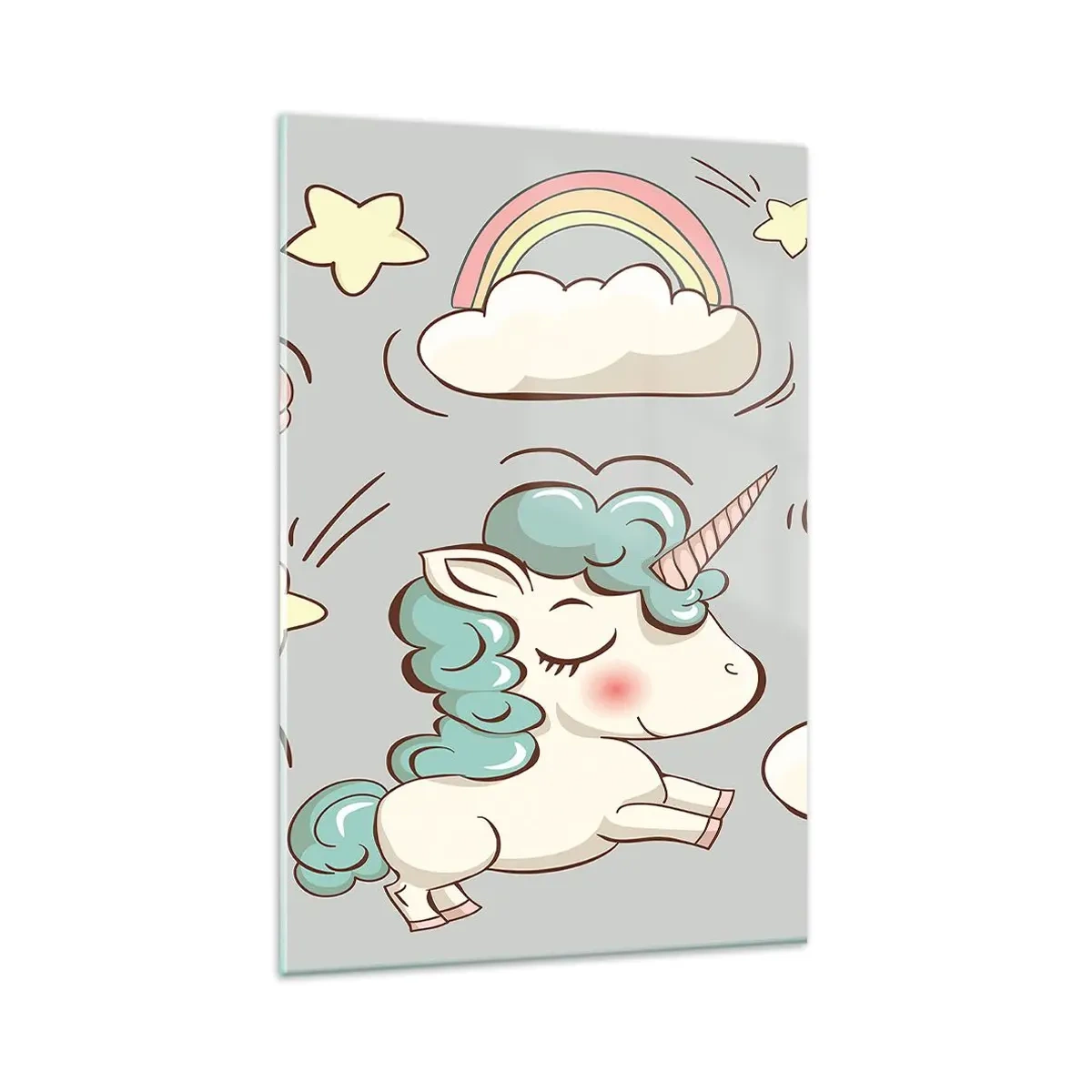 Glasbild - Bild auf glas - Niedliche Einhörner auf pastellfarbenem Hintergrund - 80x120cm - Sicherlich gibt es... - Moderne Wanddekoration für Wohnzimmer und Schlafzimmer ARTTOR