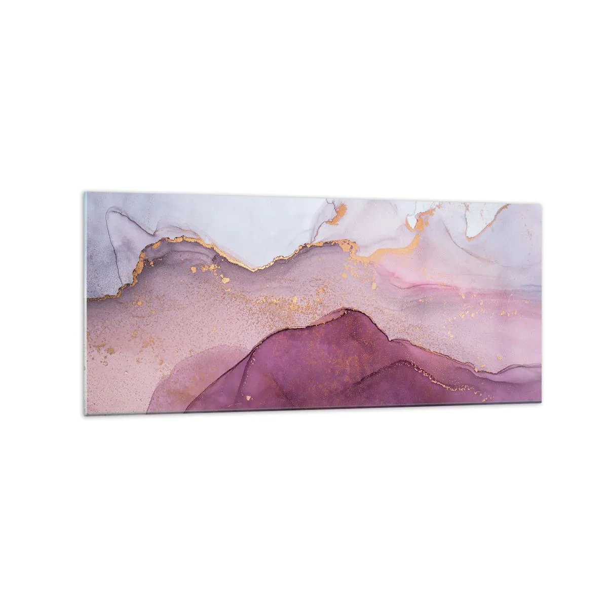Glasbild - Bild auf glas - Eine abstrakte Komposition in Lila- und Goldtönen. - 120x50cm - Violett und lila Wellen - Moderne Wanddekoration für Wohnzimmer und Schlafzimmer ARTTOR