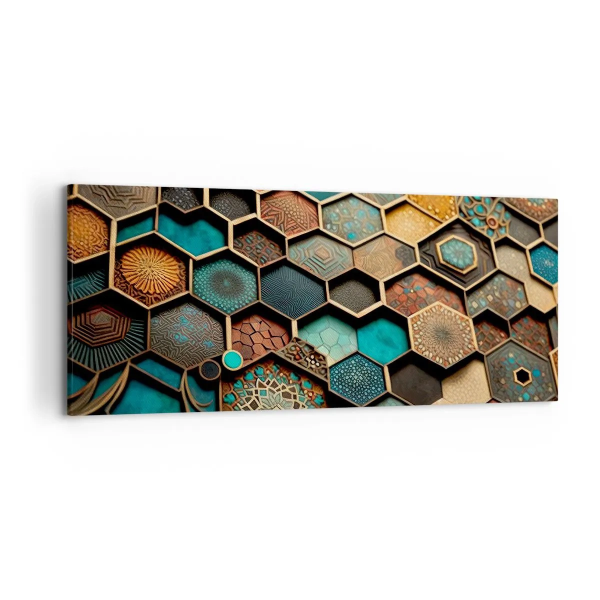 Bild auf Leinwand - Leinwandbild - Bunte Ornamente in sechseckigen Mustern - 120x50cm - Arabische Ornamente – Variation - Moderne Wanddekoration für Wohnzimmer und Schlafzimmer ARTTOR