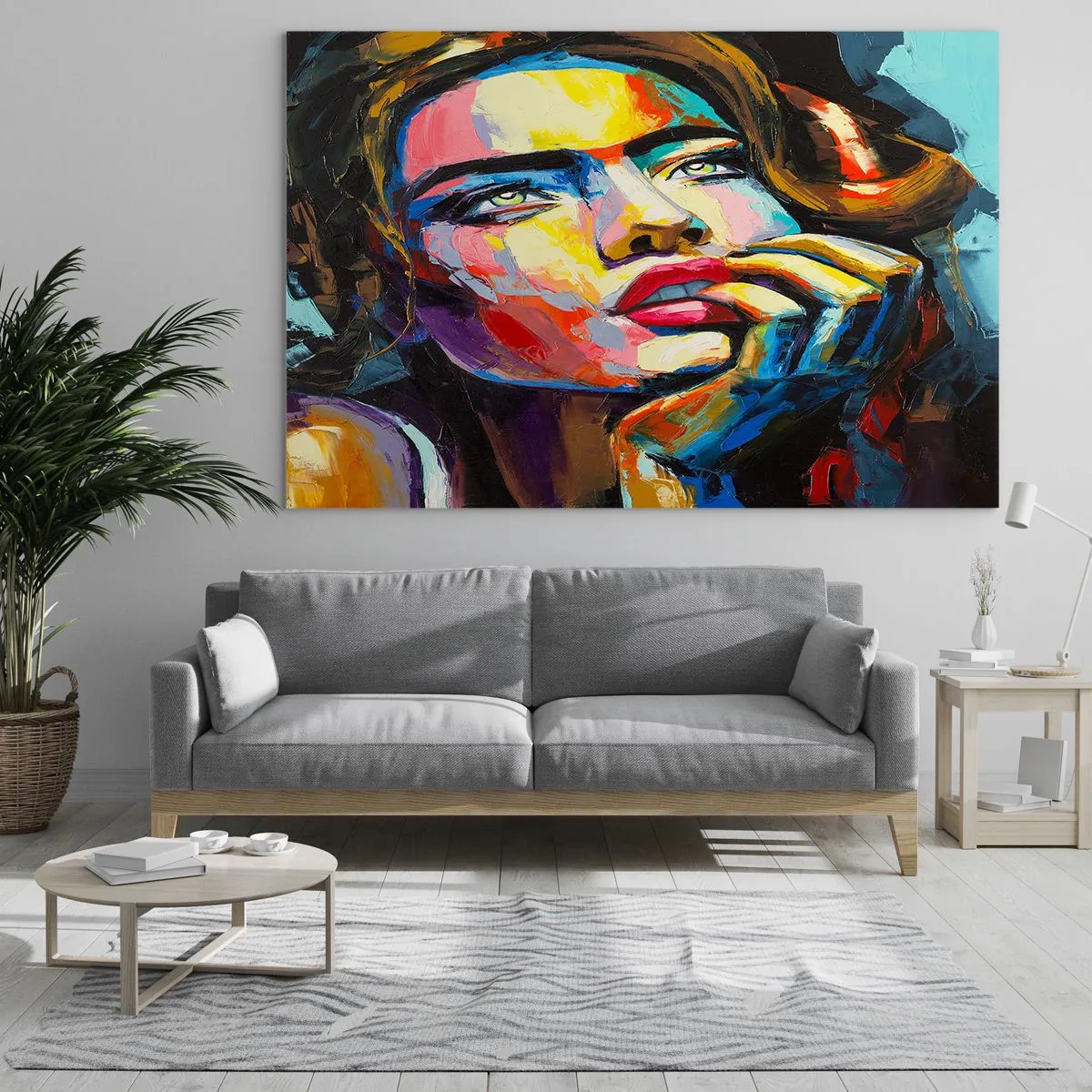 Glasbild - Bild auf glas - Porträt einer Frau in intensiven abstrakten Farben - 70x50cm - Träume fliegen am Himmel wie Vögel - Moderne Wanddekoration für Wohnzimmer und Schlafzimmer ARTTOR