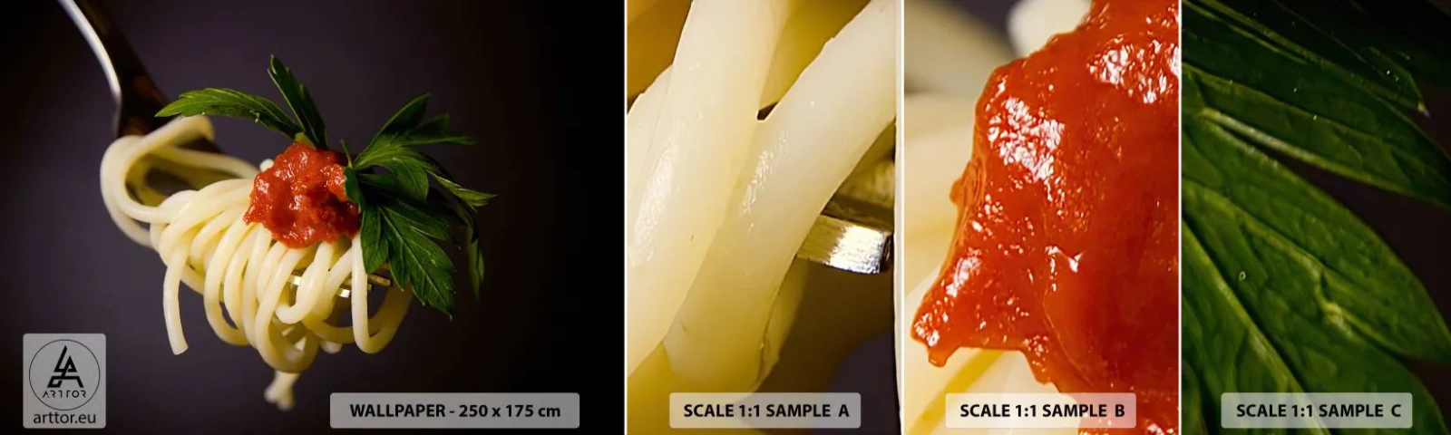 Fototapetenmuster Standard Eco - Ein leckerer Bissen - Gastronomie, Spaghetti, Italien - 100x30 cm