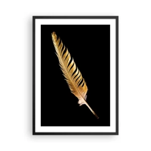 Poster in einem schwarzem Rahmen - Goldene Feder auf schwarzem Hintergrund - 50x70cm - Er hat ein ungewöhnliches Schreibtalent ... - Moderne Wanddekoration für Wohnzimmer und Schlafzimmer ARTTOR
