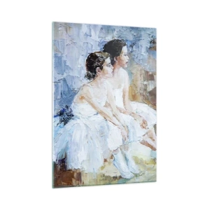 Glasbild - Bild auf glas - Zwei Ballerinas in weißen Kleidern vor impressionistischem Hintergrund - 50x70cm - Rest der jungen Schwäne - Moderne Wanddekoration für Wohnzimmer und Schlafzimmer ARTTOR