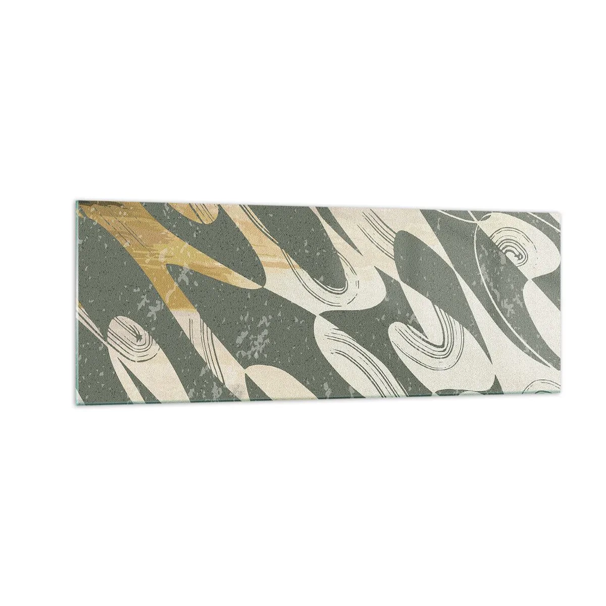Glasbild - Bild auf glas - Dynamische Formen in Grün- und Goldtönen - 140x50cm - Rhythmische Abstraktion - Moderne Wanddekoration für Wohnzimmer und Schlafzimmer ARTTOR