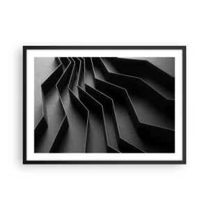 Poster in einem schwarzem Rahmen - Schwarz-weiße Abstraktion mit geometrischen Strukturen - 70x50cm - Räumliche Ordnung - Moderne Wanddekoration für Wohnzimmer und Schlafzimmer ARTTOR