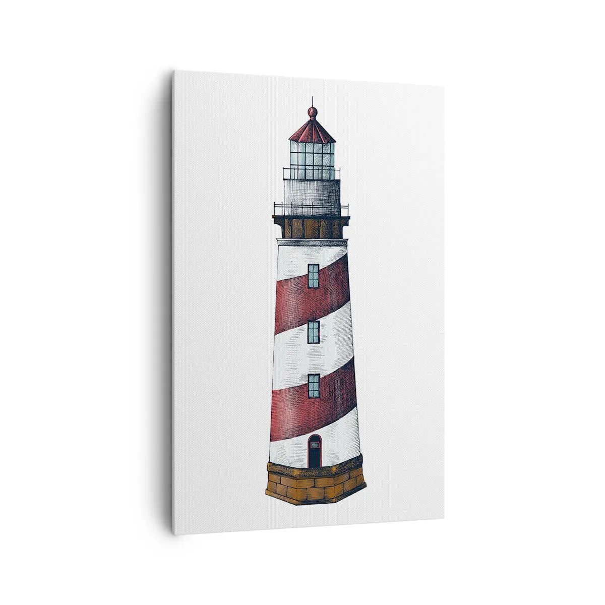 Bild auf Leinwand - Leinwandbild - Ein Cartoonbild eines Leuchtturms mit roten und weißen Streifen auf minimalistischem Hintergrund. - 80x120cm - Immer auf der Hut - Moderne Wanddekoration für Wohnzimmer und Schlafzimmer ARTTOR