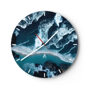 Wanduhr - Glasuhr - Wellen, die an die Küste krachen, aus der Vogelperspektive gesehen - 30x30cm - In Wellen gehüllt - Moderne Wanddekoration für Wohnzimmer, Küche und Schlafzimmer ARTTOR