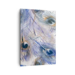 Bild auf Leinwand - Leinwandbild - Ein Muster mit Pfauenfedern in Blau- und Goldtönen - 70x100cm - Pfau-Komposition - Moderne Wanddekoration für Wohnzimmer und Schlafzimmer ARTTOR