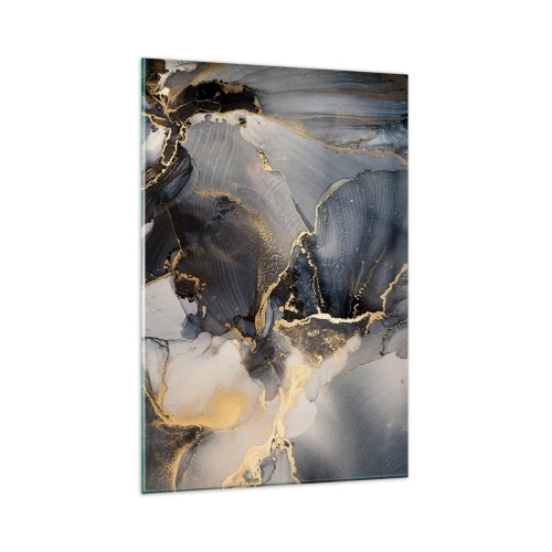 Glasbild - Bild auf glas - Abstraktes Gold und Grau auf Leinwand - 80x120cm - Leben aus Stein - Moderne Wanddekoration für Wohnzimmer und Schlafzimmer ARTTOR
