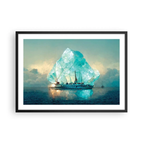 Poster in einem schwarzem Rahmen - Ein Schiff mit einem majestätischen Eisberg im Hintergrund - 70x50cm - Arktischer Diamant - Moderne Wanddekoration für Wohnzimmer und Schlafzimmer ARTTOR