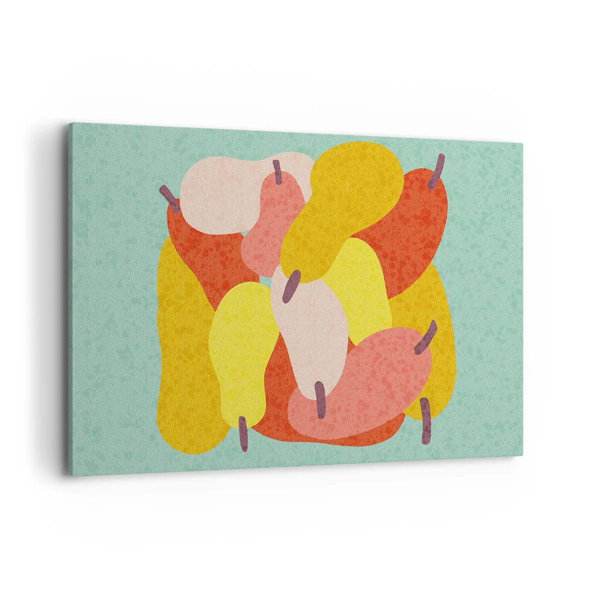 Bild auf Leinwand - Leinwandbild - Bunte abstrakte Birnen auf grünem Hintergrund - 100x70cm - Probieren Sie die Sommersonne - Moderne Wanddekoration für Wohnzimmer und Schlafzimmer ARTTOR