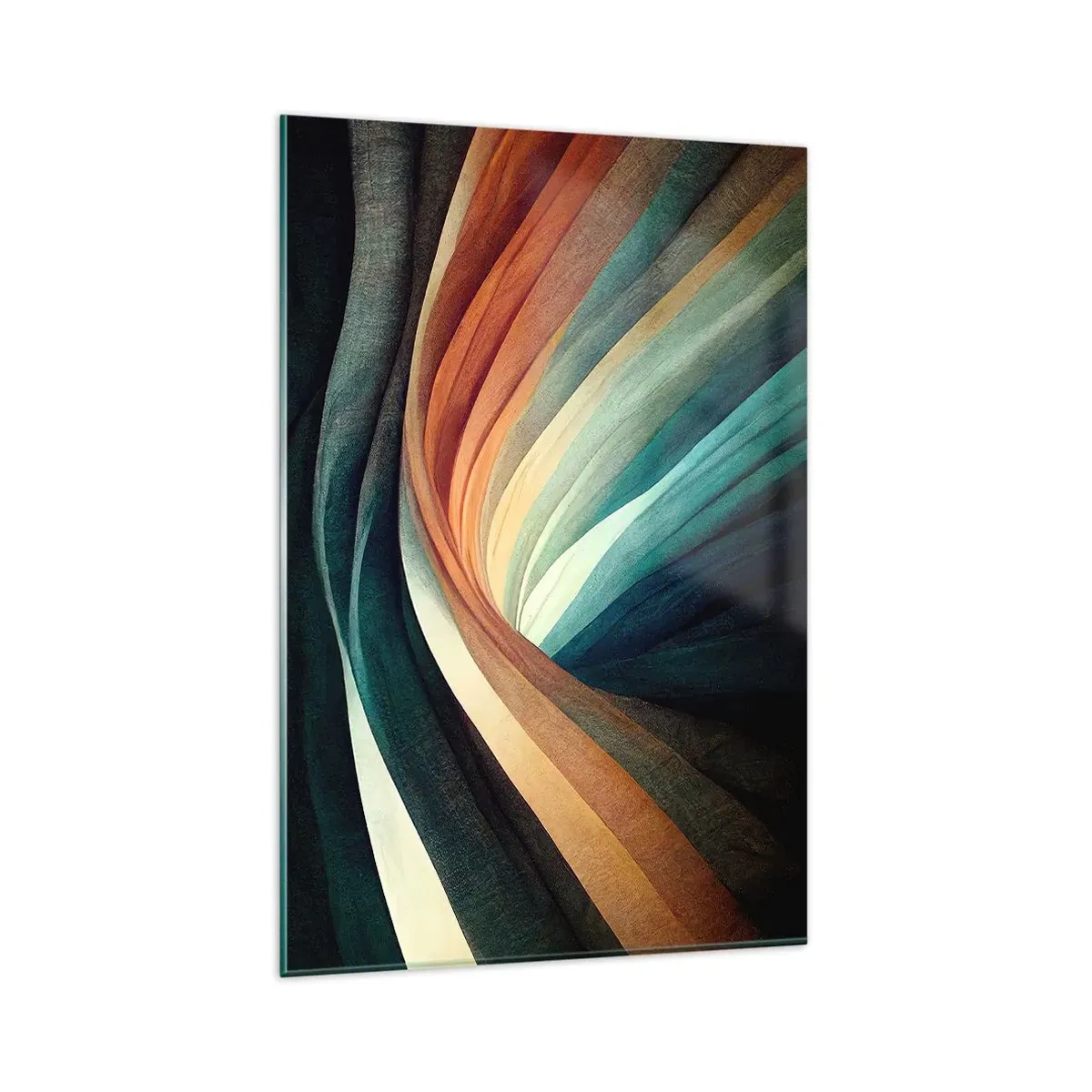 Glasbild - Bild auf glas - Abstrakte Wellen in warmen und kühlen Farbtönen - 80x120cm - Aus Farben gewebt - Moderne Wanddekoration für Wohnzimmer und Schlafzimmer ARTTOR