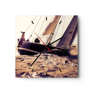 Wanduhr - Glasuhr - Eine Yacht auf stürmischer See im Licht der untergehenden Sonne - 30x30cm - Segle, Seemann - Moderne Wanddekoration für Wohnzimmer und Schlafzimmer ARTTOR