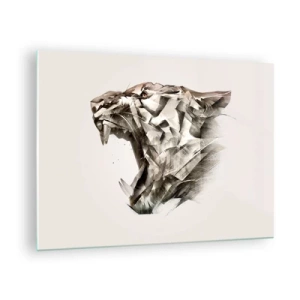 Glasbild - Bild auf glas - Geometrische Darstellung eines brüllenden Tigers auf hellem Hintergrund - 70x50cm - Du weißt schon wer das Sagen hat - Moderne Wanddekoration für Wohnzimmer und Schlafzimmer ARTTOR