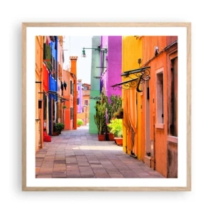 Poster in einem Rahmen aus heller Eiche - Regenbogengasse - 60x60 cm