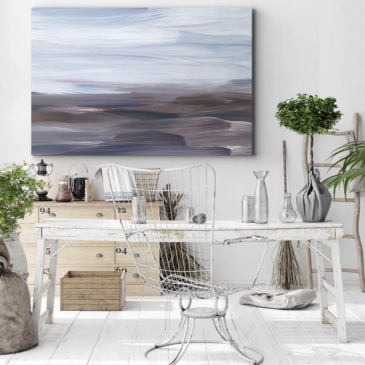 Bild auf Leinwand - Leinwandbild - Eine subtile Abstraktion mit zarten Strichen in Pastelltönen. - 70x50cm - Elemente: Wasser - Moderne Wanddekoration für Wohnzimmer und Schlafzimmer ARTTOR