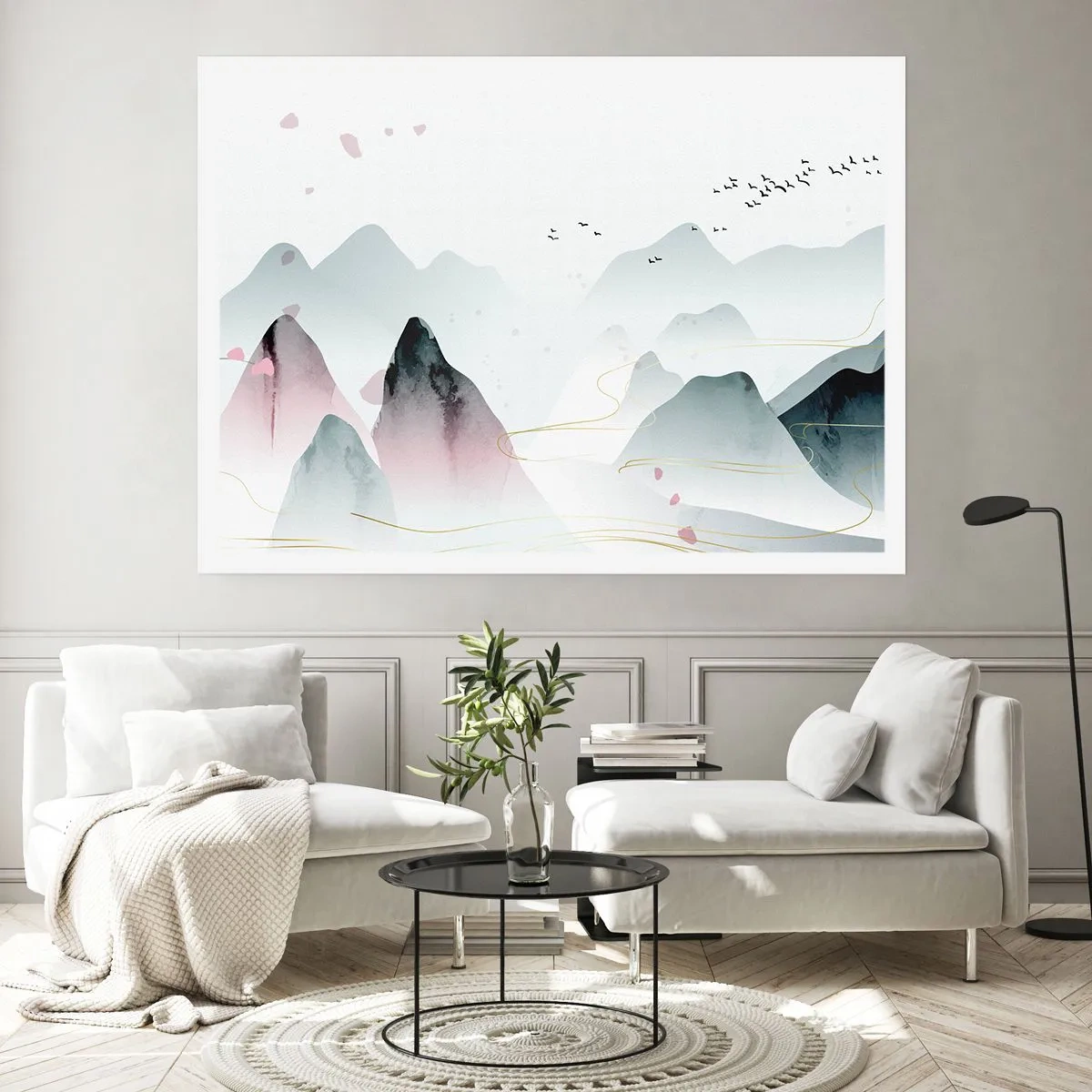 Poster - Abstrakte Berge in Pastelltönen - 100x70cm - Über die Gipfel - Moderne Wanddekoration für Wohnzimmer und Schlafzimmer ARTTOR