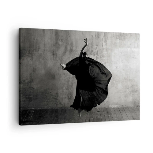 Bild auf Leinwand - Leinwandbild - Schwarz-weiße Silhouette einer Tänzerin in Bewegung vor einem Wandhintergrund - 70x50cm - Leidenschaftlicher Gürtel - Moderne Wanddekoration für Wohnzimmer und Schlafzimmer ARTTOR