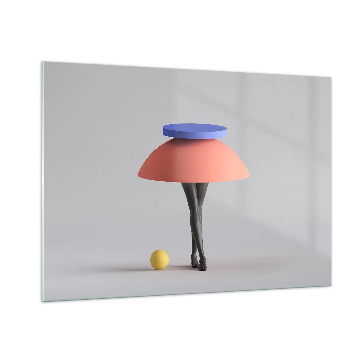 Glasbild - Bild auf glas - Eine surreale Figur aus geometrischen Formen und Beinen - 100x70cm - Surrealistische Komposition - Moderne Wanddekoration für Wohnzimmer und Schlafzimmer ARTTOR