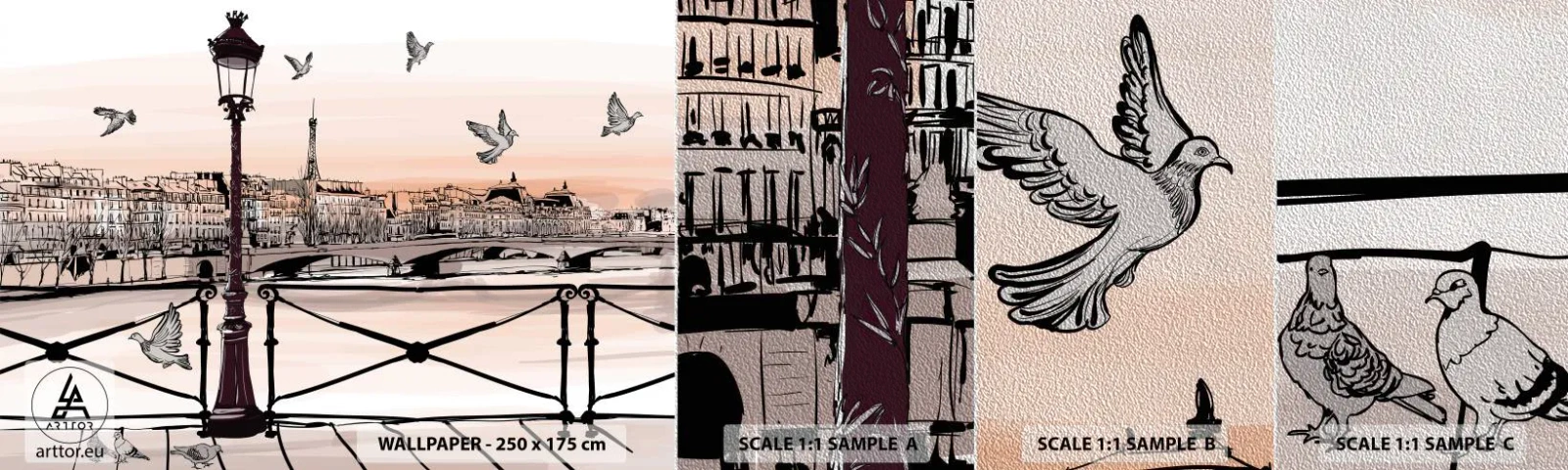 Fototapeten Muster Premium Sand - Über den Dächern von Paris - Die Architektur, Stadt, Paris - 100x30 cm