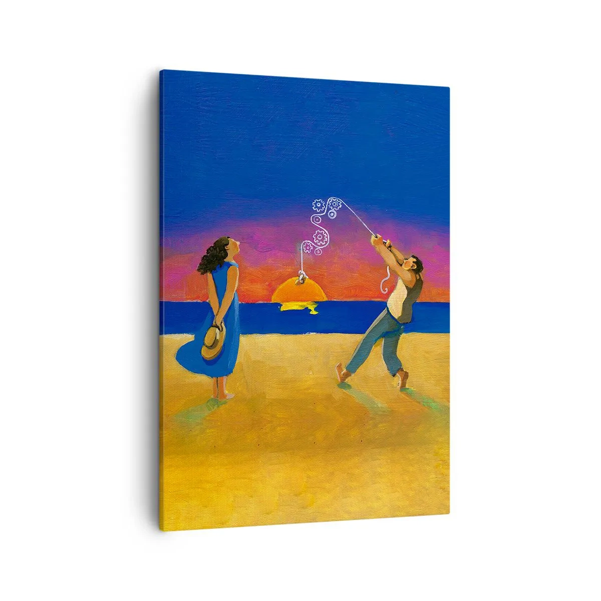 Bild auf Leinwand - Leinwandbild - Figuren am Meer bei Sonnenuntergang - 50x70cm - Mehr als ein Sternchen vom Himmel - Moderne Wanddekoration für Wohnzimmer und Schlafzimmer ARTTOR