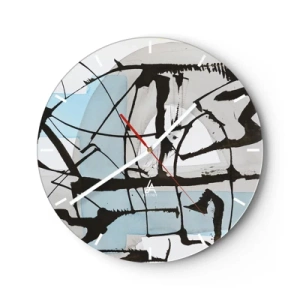Wanduhr - Glasuhr - Schwarze abstrakte Linien vor einem Hintergrund aus blauen und grauen Flecken - 30x30cm - Trotzdem blau - Moderne Wanddekoration für Wohnzimmer, Küche und Schlafzimmer ARTTOR