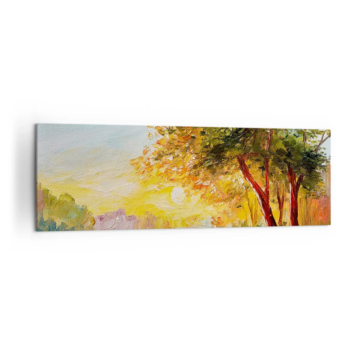 Bild auf Leinwand - Leinwandbild - Eine malerische Landschaft mit einem Fluss und Bäumen bei Sonnenuntergang - 160x50cm - Et in Arcadia ego - Moderne Wanddekoration für Wohnzimmer und Schlafzimmer ARTTOR