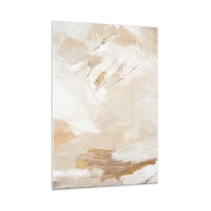 Glasbild - Bild auf glas - Beige und weiße Abstraktion mit goldenen Akzenten - 50x70cm - Pastellkomposition - Moderne Wanddekoration für Wohnzimmer und Schlafzimmer ARTTOR