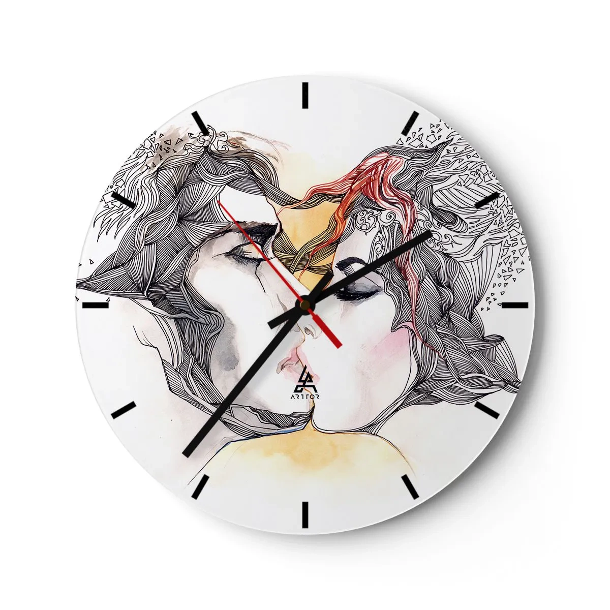 Wanduhr - Glasuhr - Künstlerische Kussszene mit Details - 30x30cm - Die Welt existiert nicht - Moderne Wanddekoration für Wohnzimmer, Küche und Schlafzimmer ARTTOR