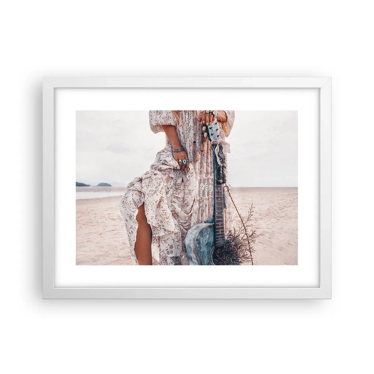 Poster in einem weißen Rahmen - Kinderblumen auf dem Weg - 40x30 cm